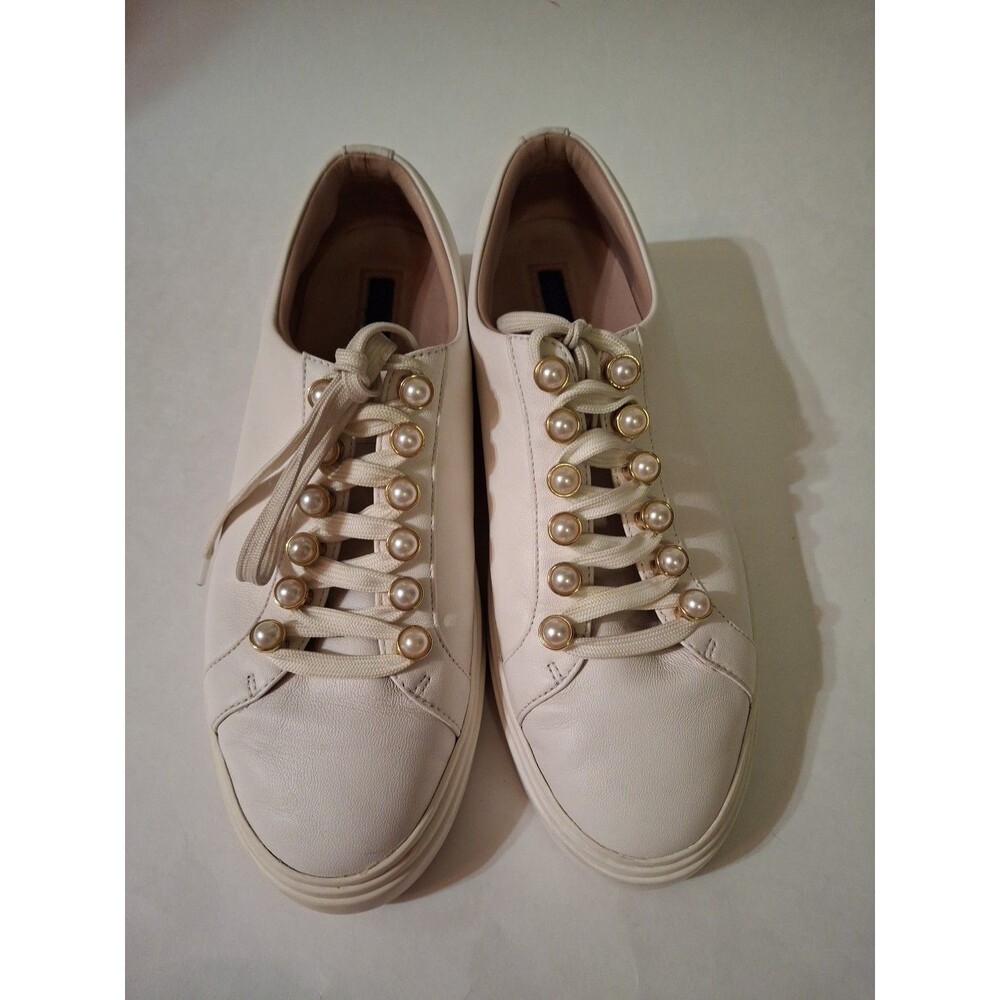 STUART WEITZMAN Excelsa Faux Pearl- Embellished White Leather Women's Sneaker 9